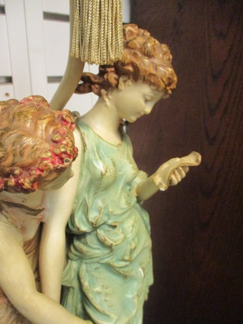 Vintage Handpainted Spelter Neo Classical Figural Table Lamp - 5