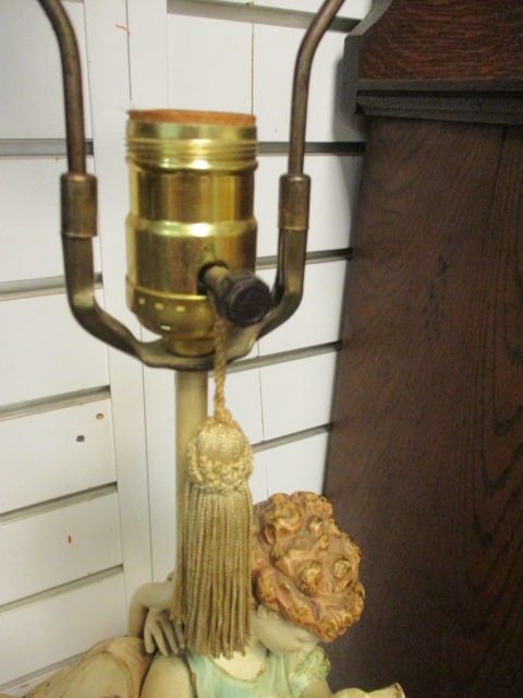 Vintage Handpainted Spelter Neo Classical Figural Table Lamp - 6