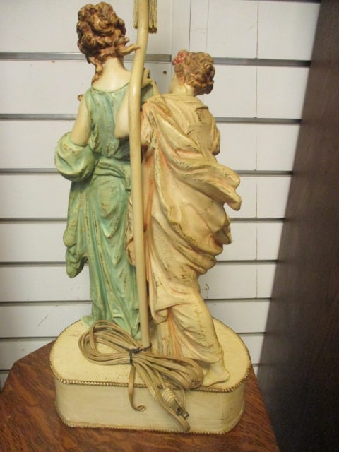 Vintage Handpainted Spelter Neo Classical Figural Table Lamp - 8