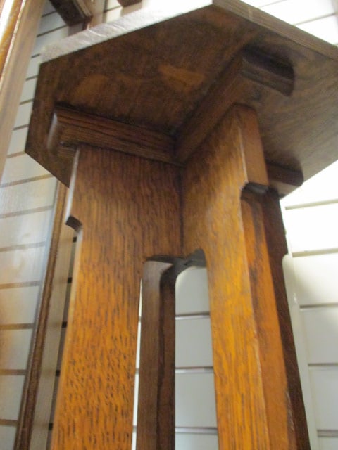 Antique Tiger Oak Arts & Craft Style Pedestal Stand - 4