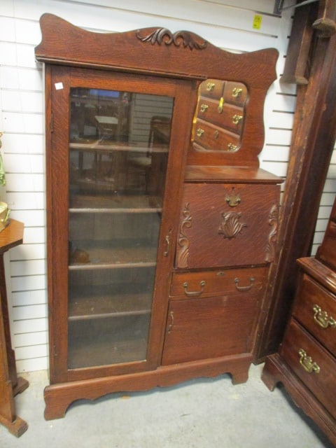 Victorian Tiger Oak Side by Side Secretary: 39" x 12 1/2" x 61 1/2"