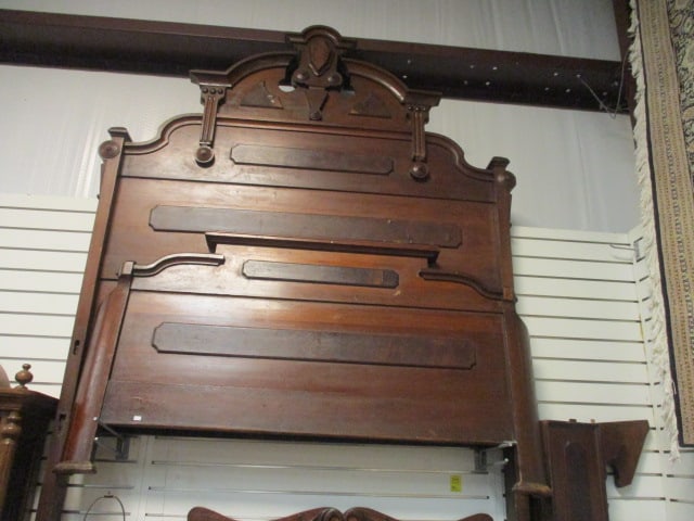 Antique Victorian Eastlake Full Size Bed with Wood Rails (1 of 8)