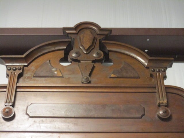 Antique Victorian Eastlake Full Size Bed with Wood Rails - 2