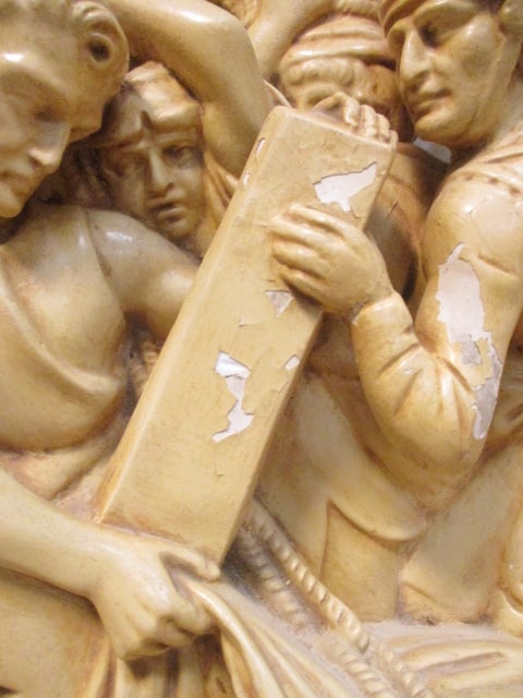 Large Devotional High Relief The Third Station of the Cross "Jesus Falls the First Time" - 2