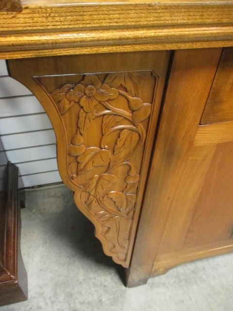 Rustic French Country Style Server with Carved Viney Flower Accents - 2