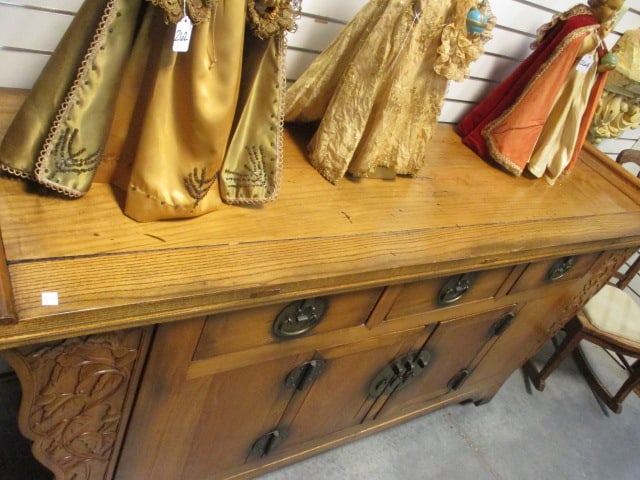 Rustic French Country Style Server with Carved Viney Flower Accents - 3