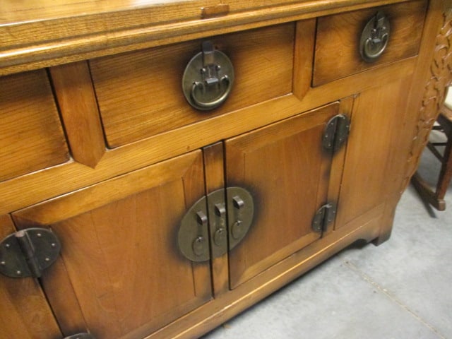 Rustic French Country Style Server with Carved Viney Flower Accents - 4