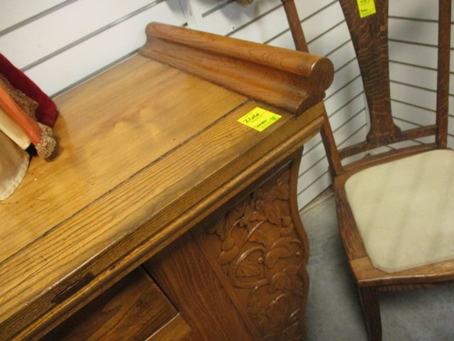 Rustic French Country Style Server with Carved Viney Flower Accents - 5
