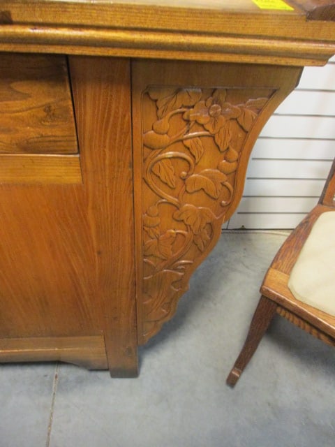 Rustic French Country Style Server with Carved Viney Flower Accents - 6
