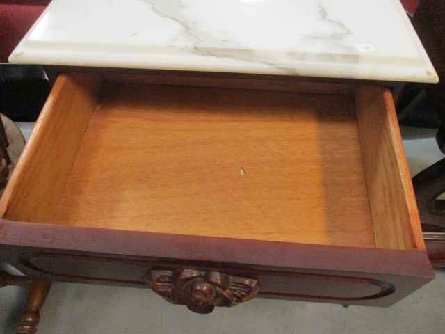 Marble Top Victorian Harp Base Side Table with Drawer - 3