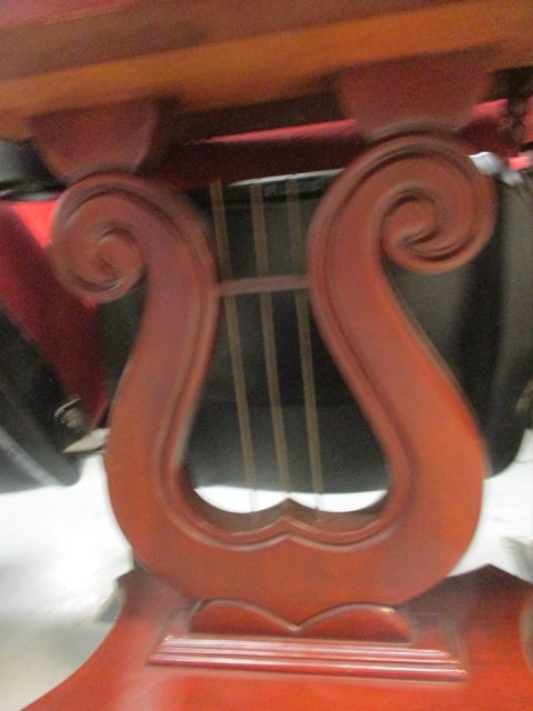 Marble Top Victorian Harp Base Side Table with Drawer - 4