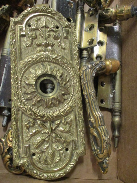 Grouping of Old Ornated Brass Door Hardware - 2