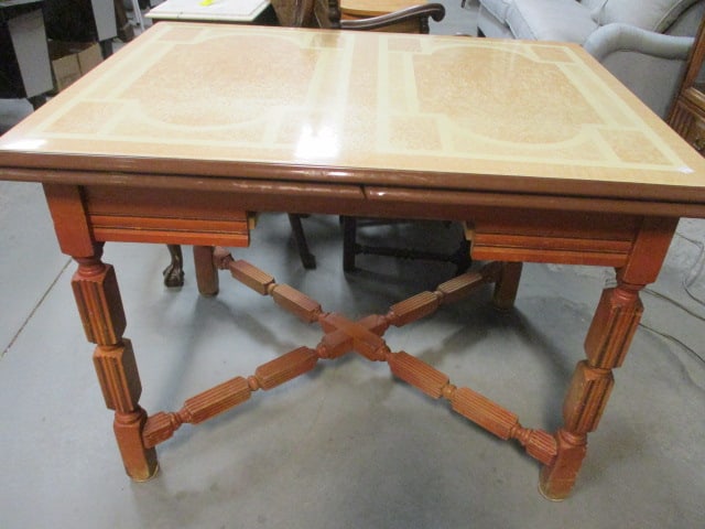 Vintage Draw Leaf Enamel Top Kitchen Table with Drawer - 9