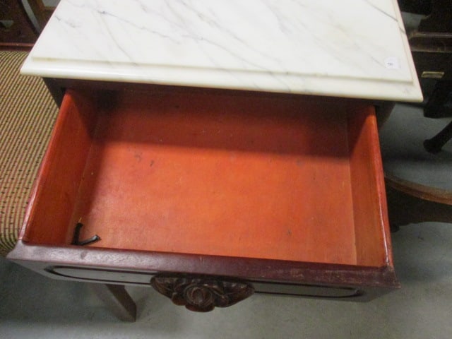 Marble Top Victorian Harp Base Side Table with Drawer - 3