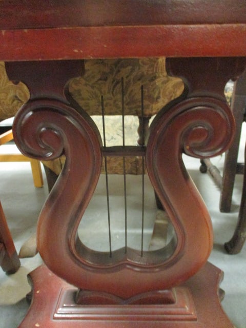 Marble Top Victorian Harp Base Side Table with Drawer - 4