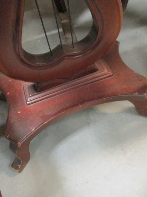 Marble Top Victorian Harp Base Side Table with Drawer - 5