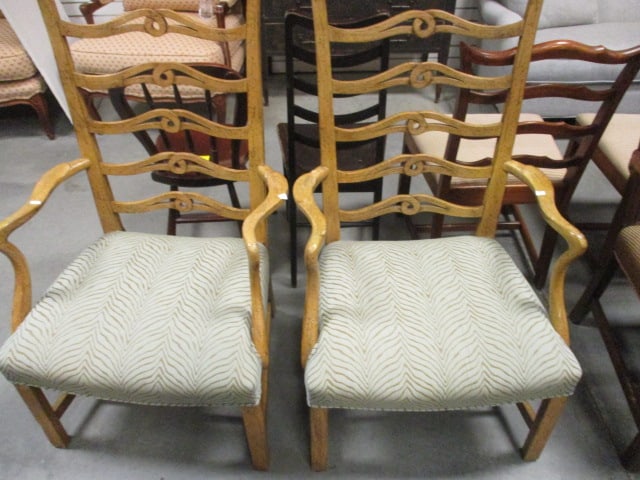Pair of French Country Revival Style Ladderback Arm Chairs (1 of 4)