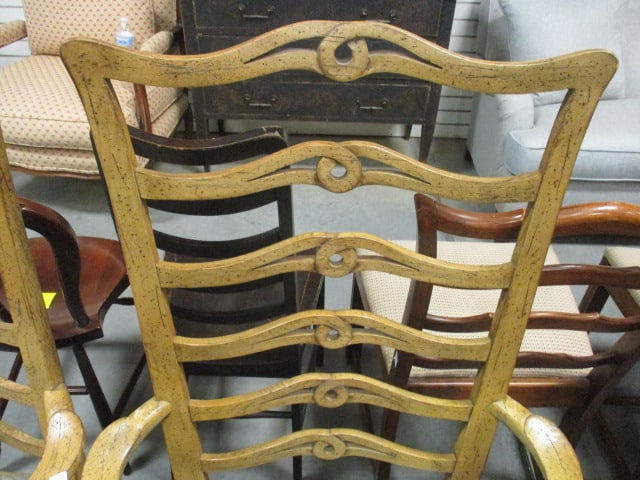 Pair of French Country Revival Style Ladderback Arm Chairs - 2
