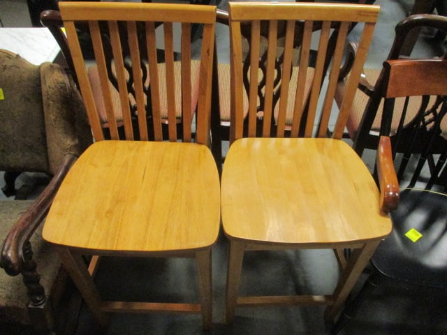 Pair of Spindle Back Maple Bar Chairs: 18 1/2"w, 24 1/2"seat height, Local Pickup Only