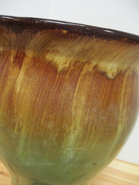 Large Brown/Green Drip Glaze Embossed Pottery Floor Vase/Jardiniere - 5