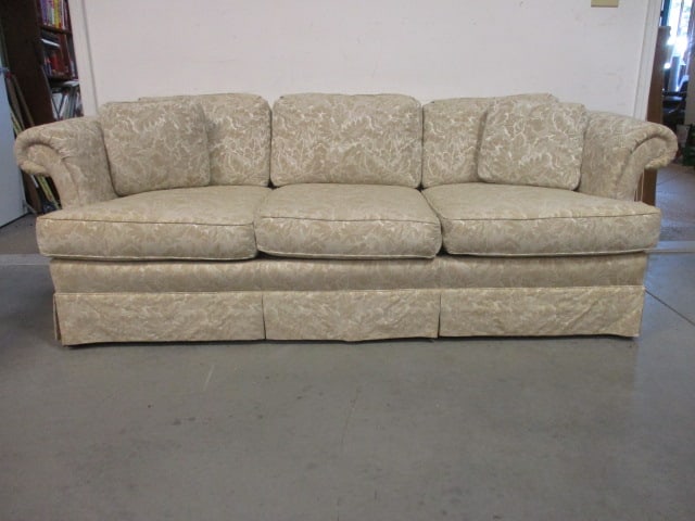 Heritage Ivory Tone on Tone Foliage Pattern Upholstered Rolled Arm Sofa (1 of 10)