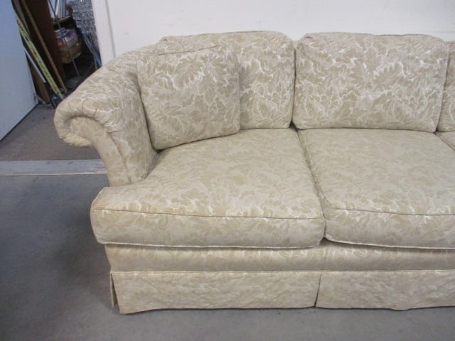 Heritage Ivory Tone on Tone Foliage Pattern Upholstered Rolled Arm Sofa - 2