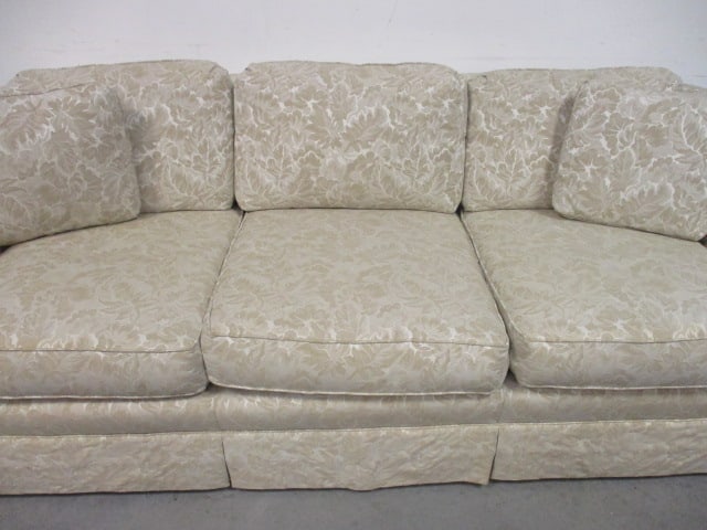 Heritage Ivory Tone on Tone Foliage Pattern Upholstered Rolled Arm Sofa - 3