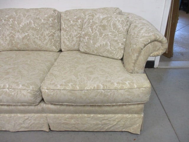 Heritage Ivory Tone on Tone Foliage Pattern Upholstered Rolled Arm Sofa - 4