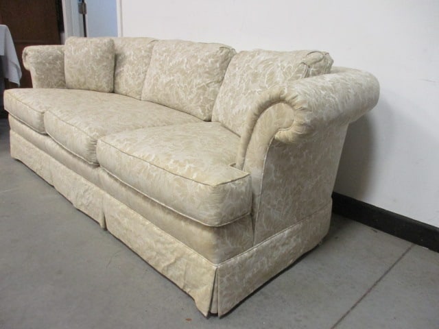Heritage Ivory Tone on Tone Foliage Pattern Upholstered Rolled Arm Sofa - 5