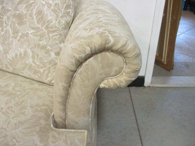 Heritage Ivory Tone on Tone Foliage Pattern Upholstered Rolled Arm Sofa - 6