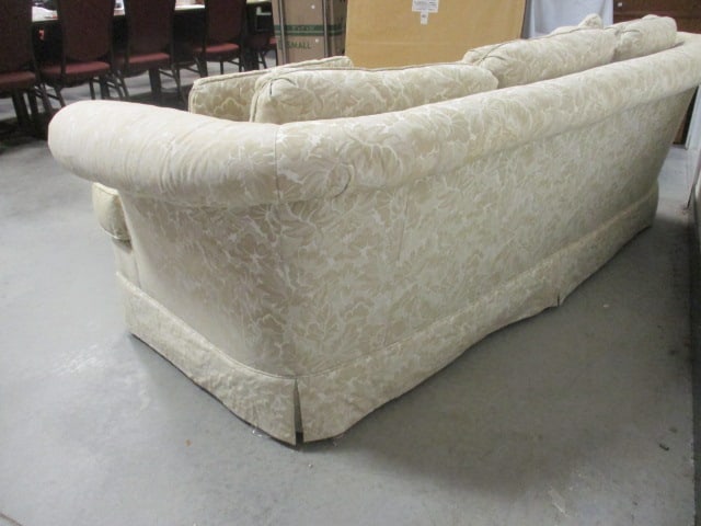 Heritage Ivory Tone on Tone Foliage Pattern Upholstered Rolled Arm Sofa - 7