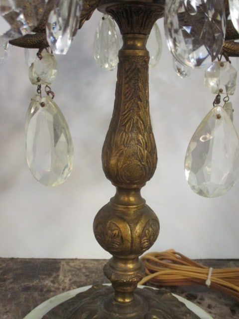 Pair of Electric Hollywood Regency Style 5 Lite Candelabras with Prisms - 3