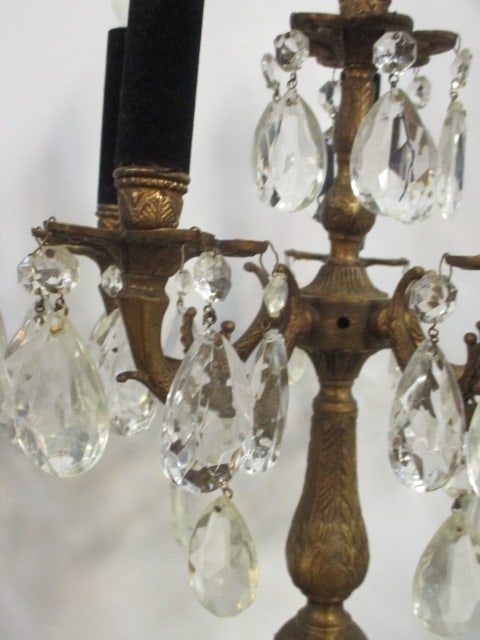 Pair of Electric Hollywood Regency Style 5 Lite Candelabras with Prisms - 4