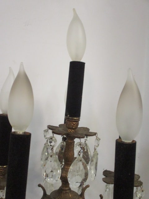 Pair of Electric Hollywood Regency Style 5 Lite Candelabras with Prisms - 5