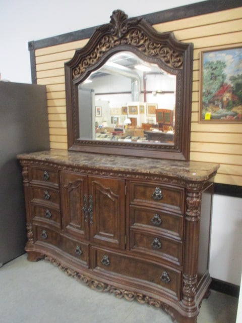 Ashely Home Old World Style Ornate Dresser with Beveled Mirror (1 of 12)