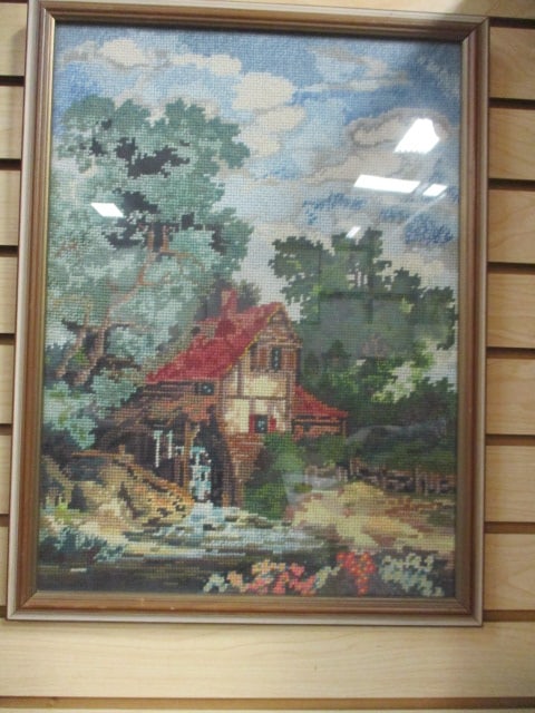 Framed Water Grist Needle Point Panel (1 of 5)