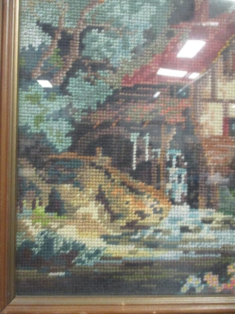 Framed Water Grist Needle Point Panel - 3