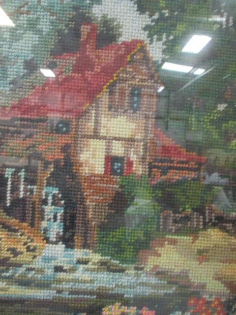Framed Water Grist Needle Point Panel - 4
