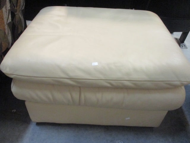 Cream Leatherette Ottoman: 30" x 24" x 18", Local Pickup Only