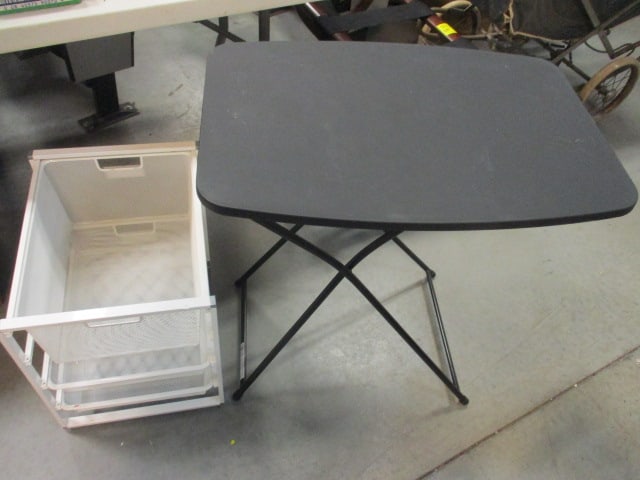 Lifetime Black Adjustable Height Folding Table and White Metal Mesh 3 Drawer: Organizer. Organizer 14" x 17 1/4" x 17 1/2", Local Pickup Only