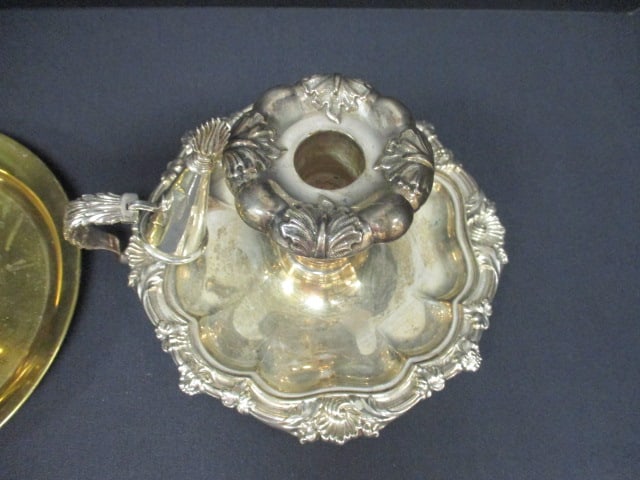 Silverplate and Brass Chamberstick Candle Holders with Candle Snuffers - 4