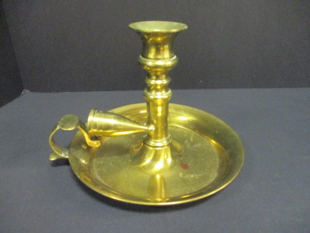 Silverplate and Brass Chamberstick Candle Holders with Candle Snuffers - 6