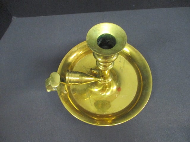 Silverplate and Brass Chamberstick Candle Holders with Candle Snuffers - 7