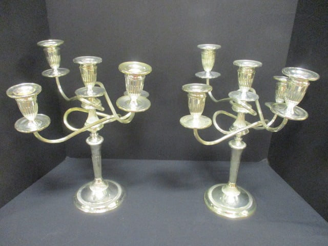 Pair of Silverplate 5 Lite Candelabras: 13 1/2"h, need tightening