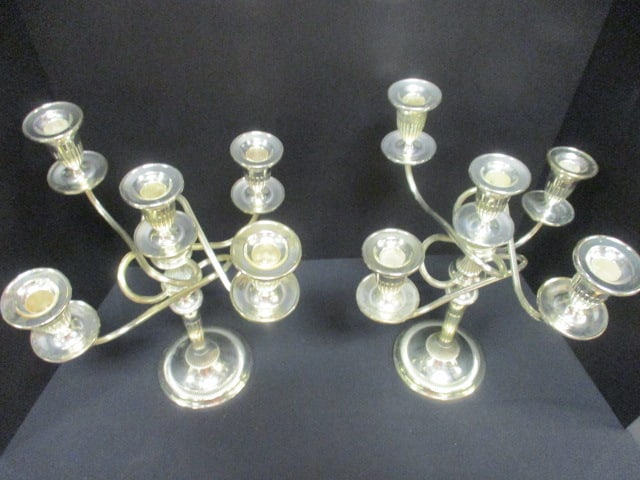Pair of Silverplate 5 Lite Candelabras - 2