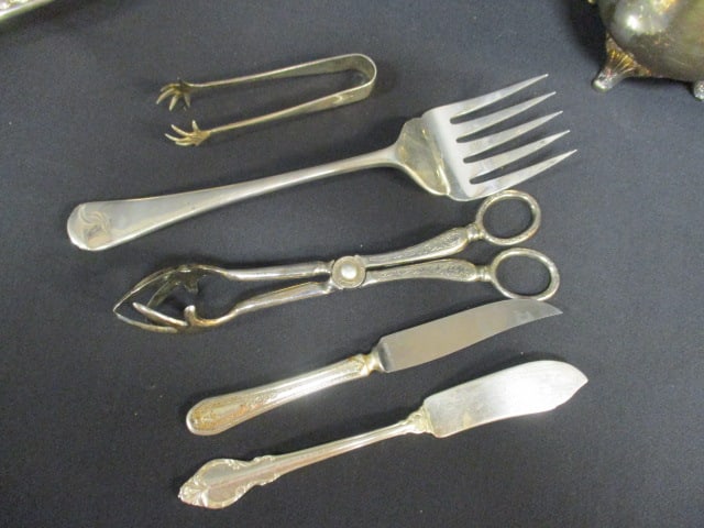Silverplate Creamer and Sugar, Trays, Covered Dish and Serving Utensils - 12
