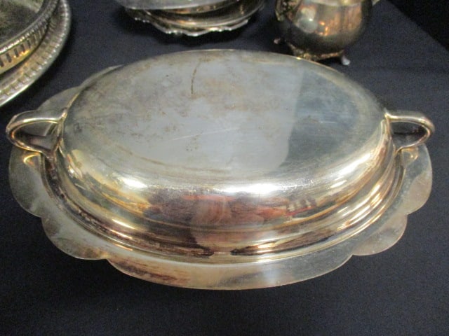 Silverplate Creamer and Sugar, Trays, Covered Dish and Serving Utensils - 14