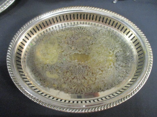 Silverplate Creamer and Sugar, Trays, Covered Dish and Serving Utensils - 17