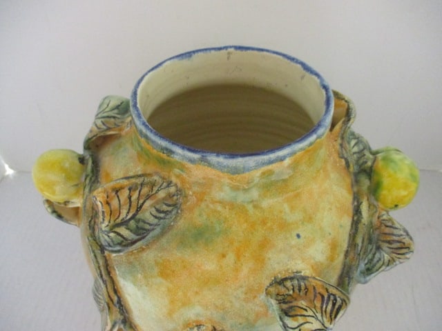 Majolica Style Pottery Vase with Applied Lemons - 2
