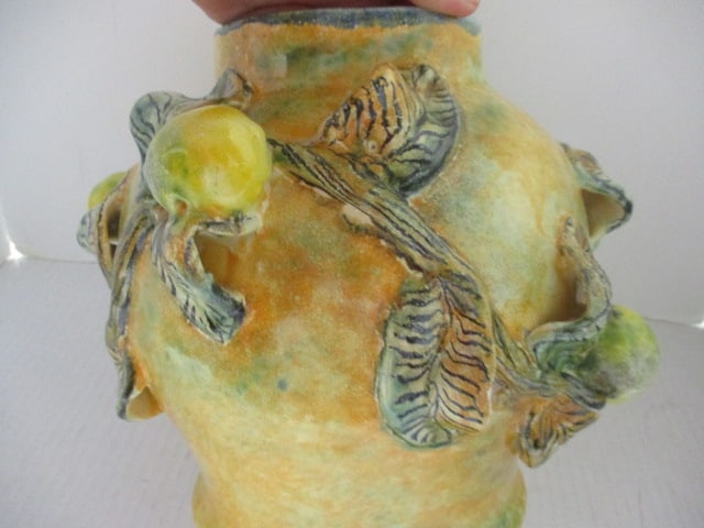 Majolica Style Pottery Vase with Applied Lemons - 3